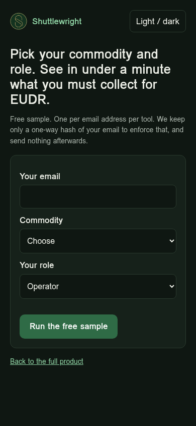 EUDR in-scope check: pick a commodity and role, see what you must collect